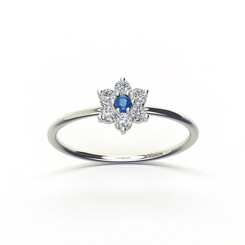 kapşonlu çiçek yüzük üst 1 Beyaz altin Lapis Diamond