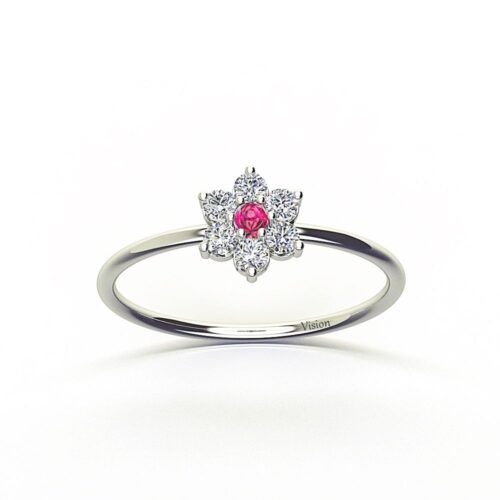 kapşonlu çiçek yüzük üst 1 Beyaz altin Ruby Diamond