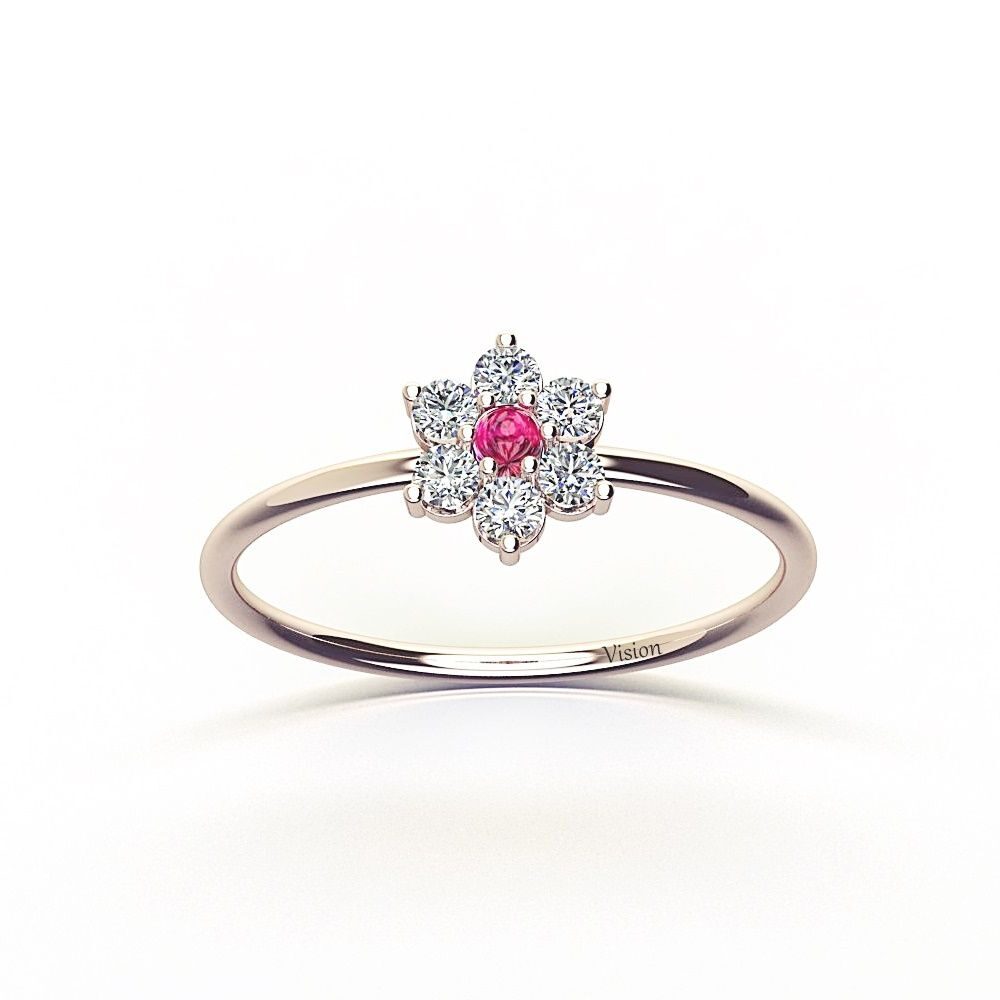 kapşonlu çiçek yüzük üst 1 Kirmizi altin Ruby Diamond