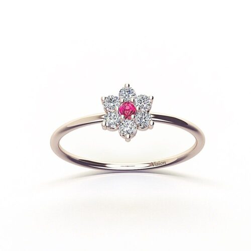 kapşonlu çiçek yüzük üst 1 Kirmizi altin Ruby Diamond