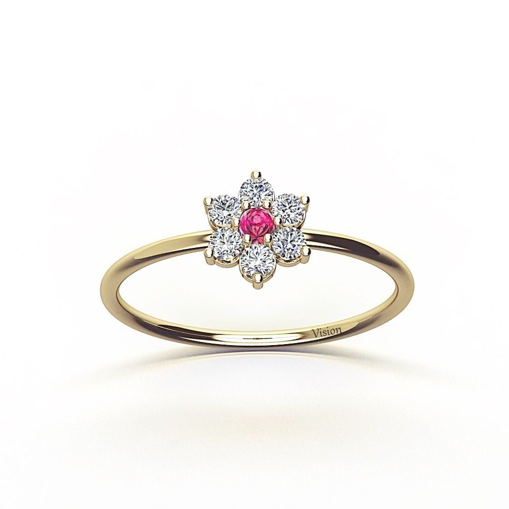 kapşonlu çiçek yüzük üst 1 Yesil altin Ruby Diamond