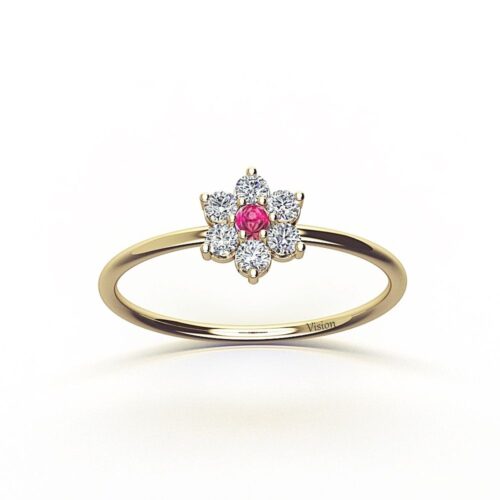kapşonlu çiçek yüzük üst 1 Yesil altin Ruby Diamond