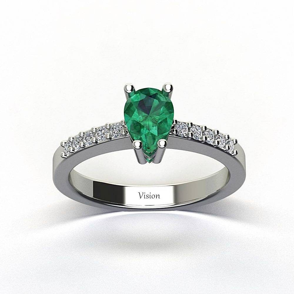 vision pirlanta damla kesim zumrut yuzuk